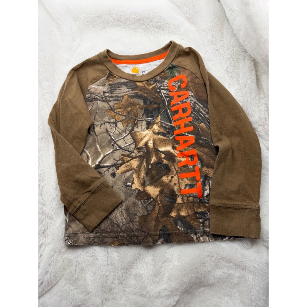 Carhartt Toddler Boys 2T Camo Long Sleeve T-Shirt RealTree Orange Logo Brown